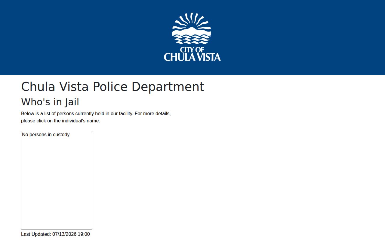 San Diego County 24 hour release temporary Chula Vista custody listing