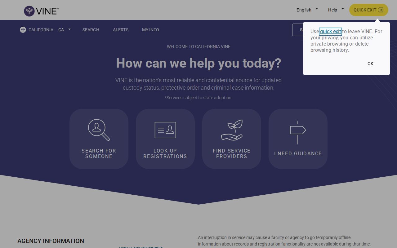San Diego County VINELink California release alert landing page